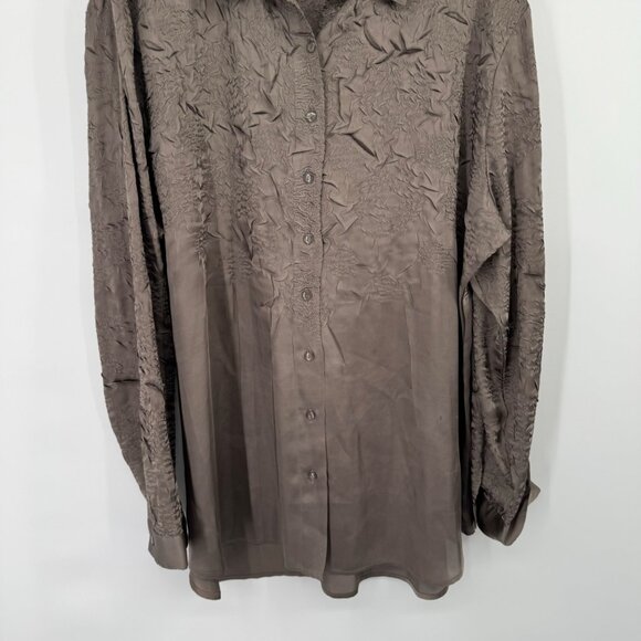 Chico's 4 Women's Textured satin Blouse tunivc Size 2x plus Brown long sleeve - Picture 3 of 10